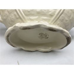 Two Arthur Wood twin handled vases to include one example in the Garden Wall pattern, together with a Beswick Ware merging green, yellow and cream vase, all with marks beneath, tallest H23cm