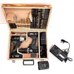 Erbauer ER1619COM and ER16921PD-B drill driver set and two chargers 