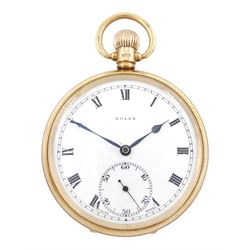 Early 20th century 9ct gold open face keyless lever pocket watch by Rolex, white enamel di...