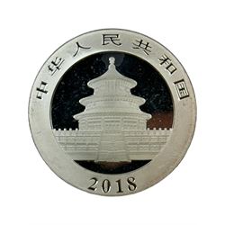 Five China 30g fine silver Panda coins, dated 2016, 2017, 2018, 2019 and 2020