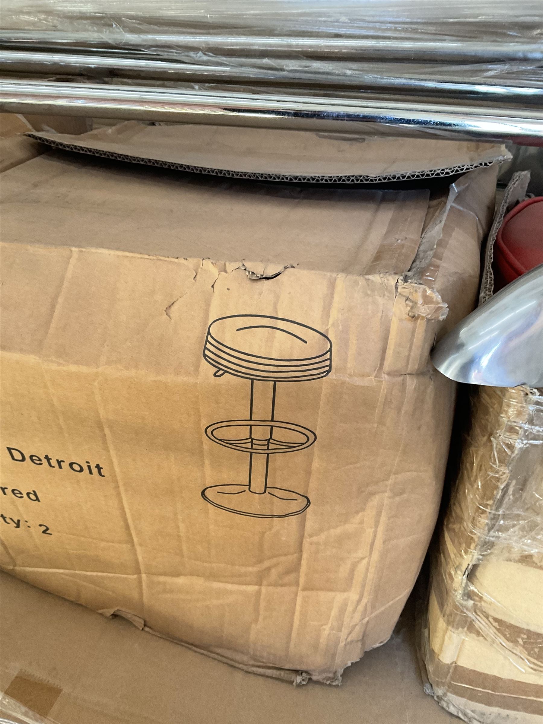 Job lot of American diner furniture, including stools, stainless steel tables, Set of six of american diner style two seater leather diner benches and other - THIS LOT IS TO BE COLLECTED BY APPOINTMENT FROM DUGGLEBY STORAGE, GREAT HILL, EASTFIELD, SCARBOROUGH, YO11 3TX