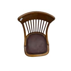 Early 20th century office oak adjustable swivel chair with studded leather seat