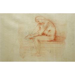 Pietro Annigoni OMRI (Italian 1910-1988): Seated Nude Female Study, sanguine chalk sketch signed and dated LXIX 36cm x 54cm