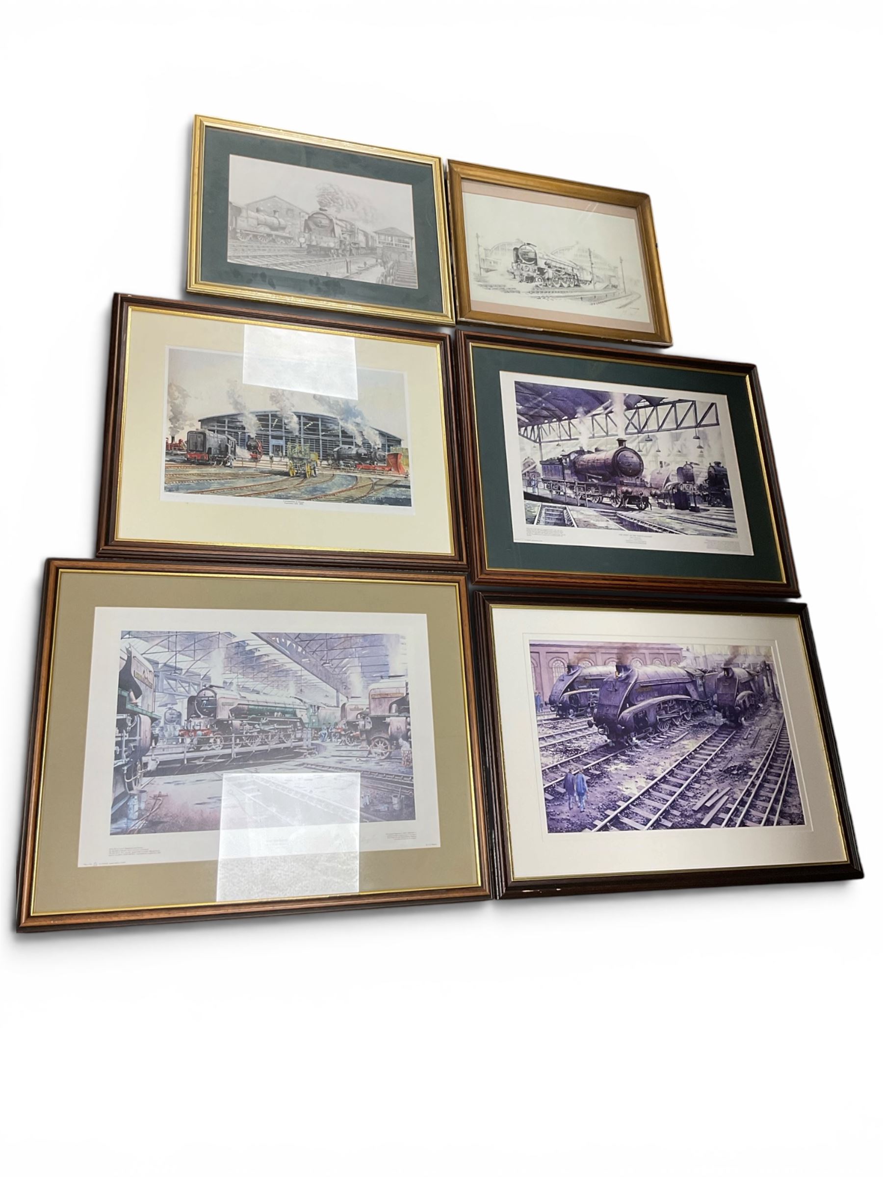 John Edwin Wigston (British 1939-): 'The Spirit of the North Eastern' '60163 Tornado' and four other Railway Prints, black and white and coloured prints signed in pencil max 35cm x 53cm (6)