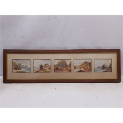 English School (19th century): Country and Coastal Scenes, set five watercolours framed as one unsigned 11cm x 15cm