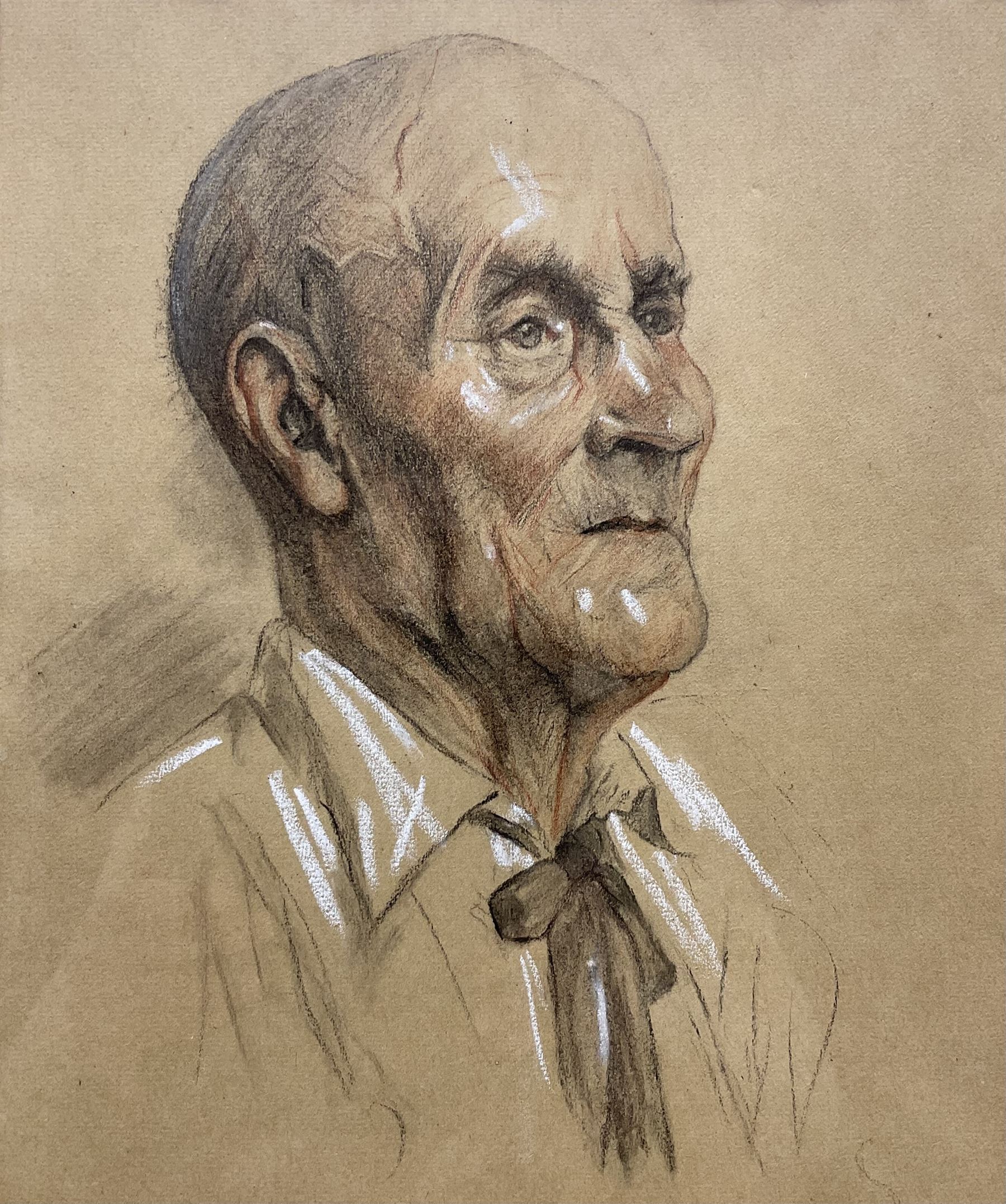 Attrib. Sir William Rothenstein (British 1872-1945): Portrait of an Elderly Gentleman, charcoal and chalk  unsigned 30cm x 25cm