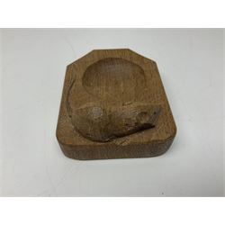 Mouseman oak pin tray, canted rectangular form with carved mouse signature, by the workshop of Robert Thompson, Kilburn, L10cm