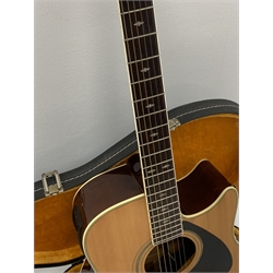  Yamaha model FG-450S-C acoustic/electric guitar with rosewood back and sides and spruce top, fitted with Artec Edge-Nds chromatic tuner, L104cm, in hard carrying case. From the collection of the late John Burgess of Beverley who played in the bands Penjants, Wine, Strollers, Revox, Sound Foundation, Pickle Belly Alley, Ragamuffins and Jerryattricks.