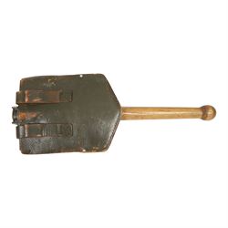 German WWII folding trench shovel with cover, together with a folding spoon and fork 