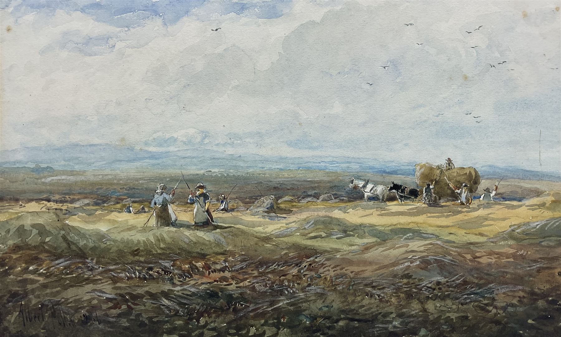 Albert Pollitt (British 1856-1926): Working in the Fields, watercolour signed 20cm x 34cm 