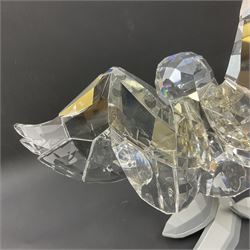 Swarovski Crystal Soulmates, Snowy Owl, upon stylised metal base, H30cm 