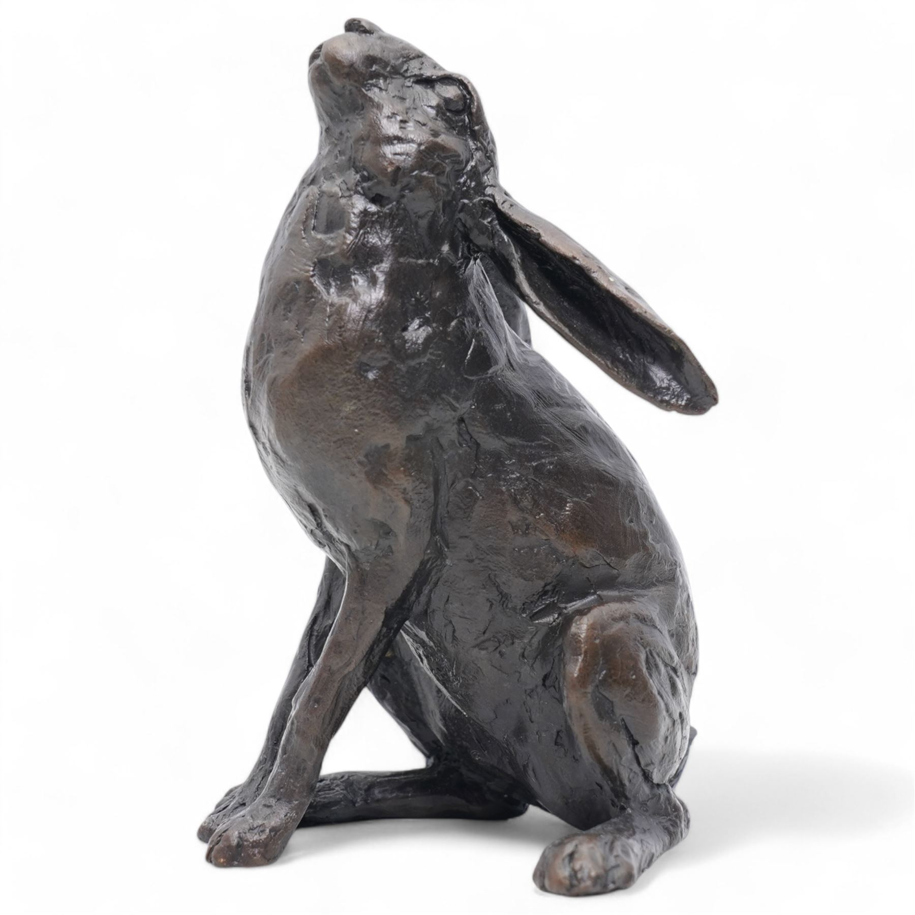 Michael Simpson (British Contemporary); Hare and Frog, two limited edition bronzes, monogrammed and numbered 99/150 and 94/150 to base, tallest H9cm (2)