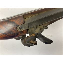 Reproduction non-firing Kentucky style flintlock musket musket, the 87.5cm hexagonal barrel with ramrod under, brass and brassed furniture and patch box to walnut stock L131cm overall