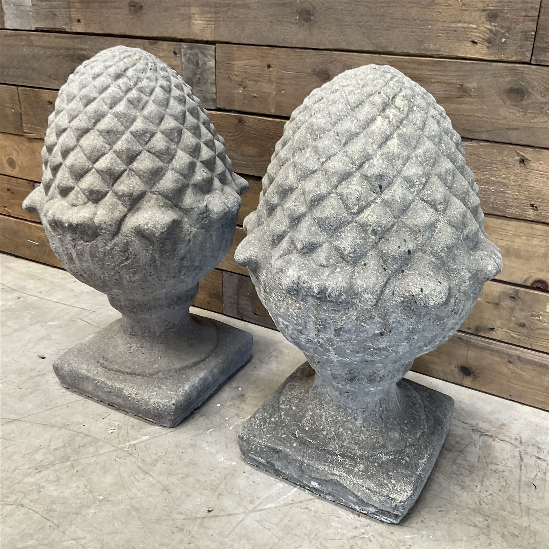 Pair of cast stone Pineapple wall top or gatepost pier finials