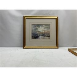 Robert Leslie Howey (British 1900-1981): Fishing Boats at Low Tide, watercolour heightened in white signed 22cm x 27.5cm