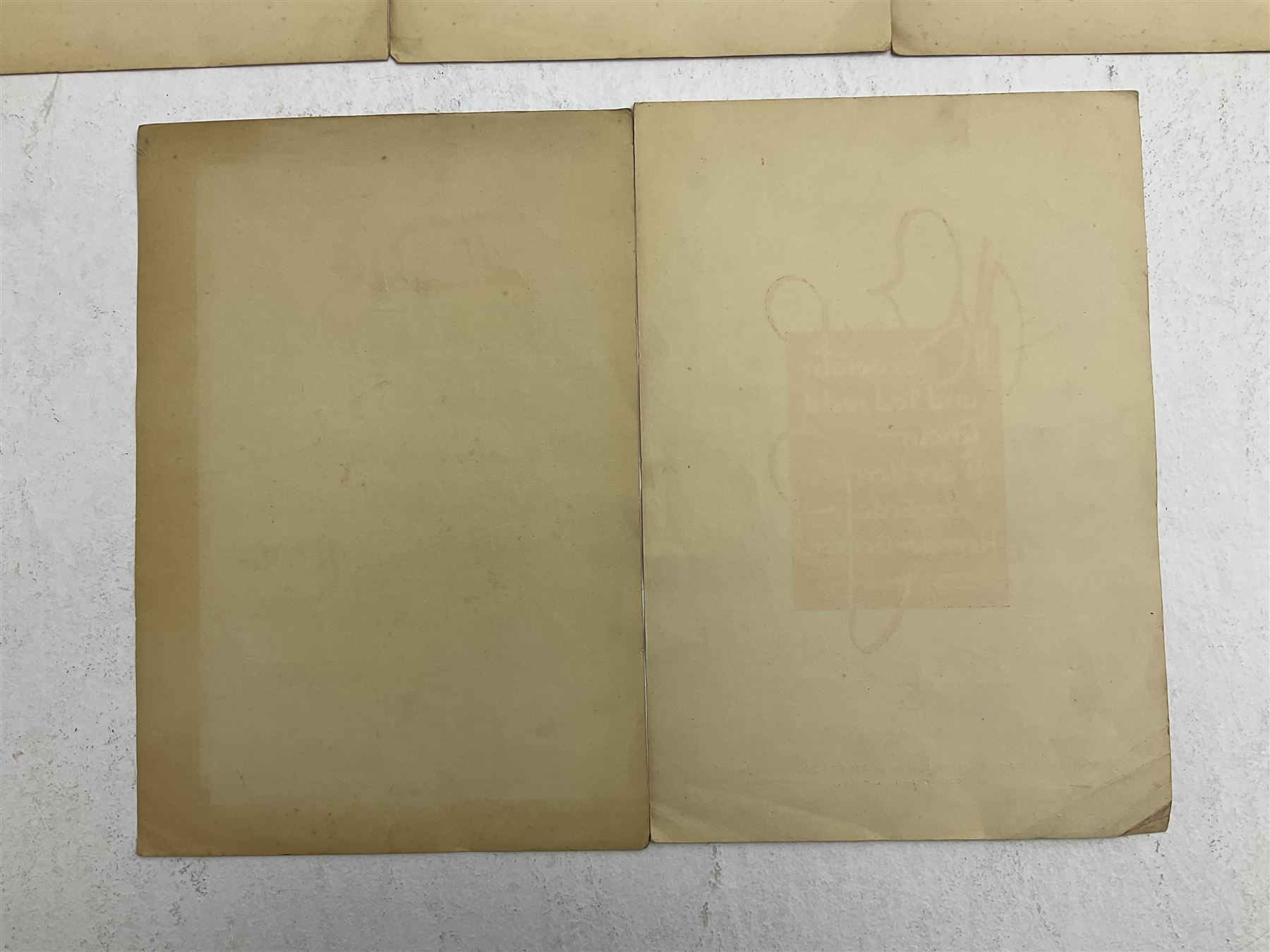 Collection of eight pre-WW2 German Propaganda poster style cards each printed in black and red with sayings by NSDAP leaders and German historical leaders,  featuring quotes by Adolf Hitler, von Goethe, Rosenberg, Magnus Wehner, Moltke, Kolbenheyer etc, each dated 1938 35 x 23.5cm unframed (8)