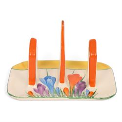 Clarice Cliff Autumn Crocus pattern toast rack, with Bizarre and printed marks to base, H9cm, L12cm