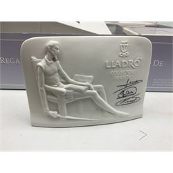 Seven Lladro flowers, comprising Japanese Camelia on base no 5181, Yellow Begonia on base no 5186, Miniature Begonia on base no 5188, Chrysanthemum on base no 5189, California Poppy no 5190.B, Miniature Begonia 5188.B and White Carnation no 5184.B, together with Lladro Spanish Joining pack with 17616 Winter Bell, Additional Lladro parasols and flowers etc 