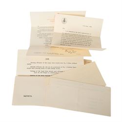 WWII Medal group awarded to Commander John Cecil Gilbert Martin, Royal Navy; OBE, 1939-1945 Star, Atlantic Star, Africa Star, Burma Star, War Medal, Defence Medal, Queen Elizabeth II Coronation medal and Royal Life Saving Society Medal, together with engraved silver napkin ring, hallmarked, engraved silver plated tin, OBE documentation and other ephemera relating to Commander John Cecil Gilbert Martin