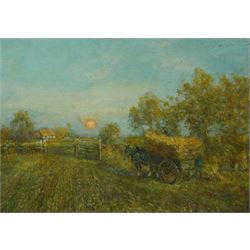 John Falconar Slater (British 1857-1937): 'The Last Load', oil on board signed, titled ver...