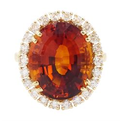 18ct gold oval cut golden citrine and round brilliant cut diamond cluster ring, citrine ap...