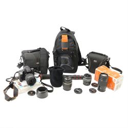 Sony A290 DSLR camera serial no. 5315268, with three Sony lenses including F4.5-5.6 75-300...
