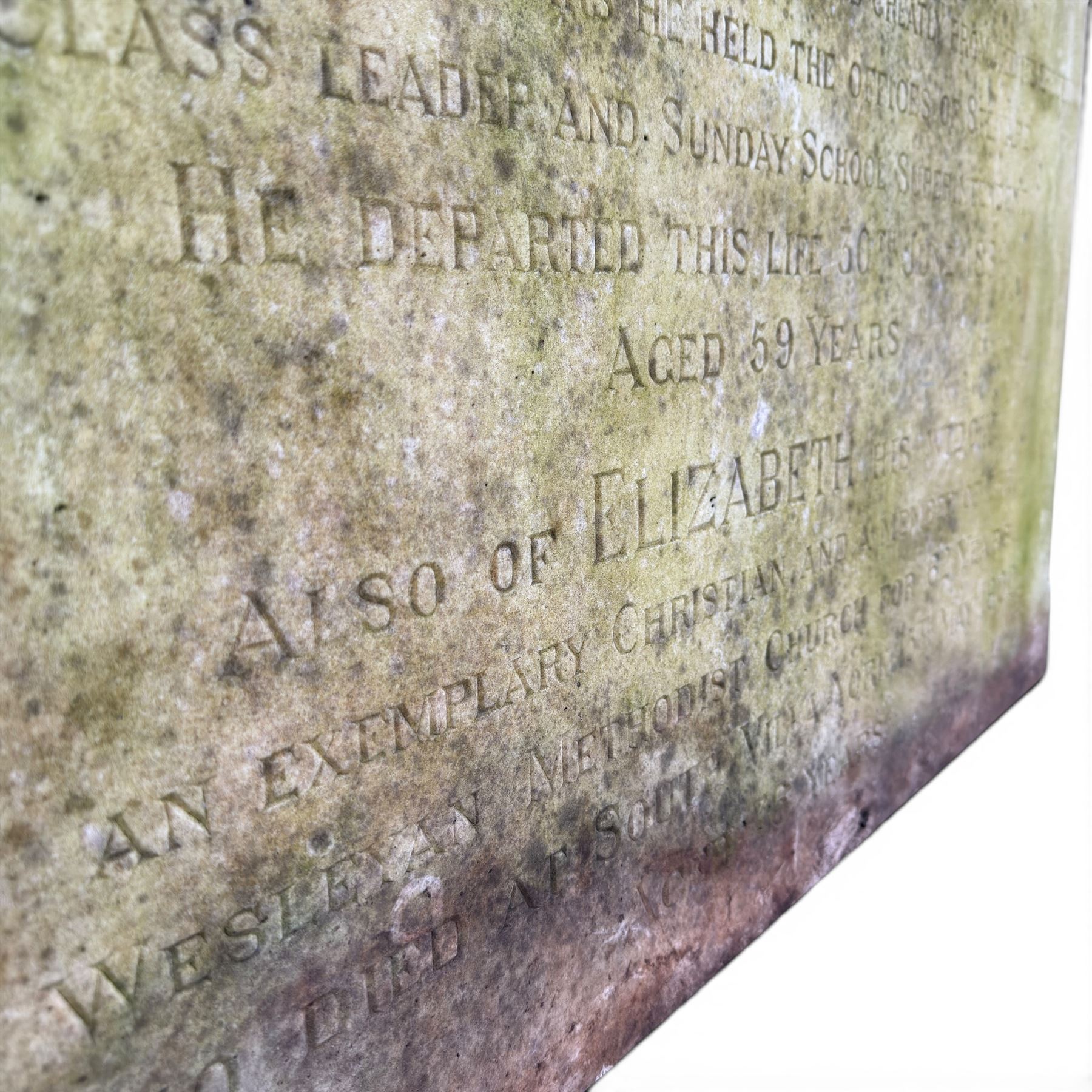 White marble remembrance plaque for Thomas and Elizabeth Dickinson of Naburn York