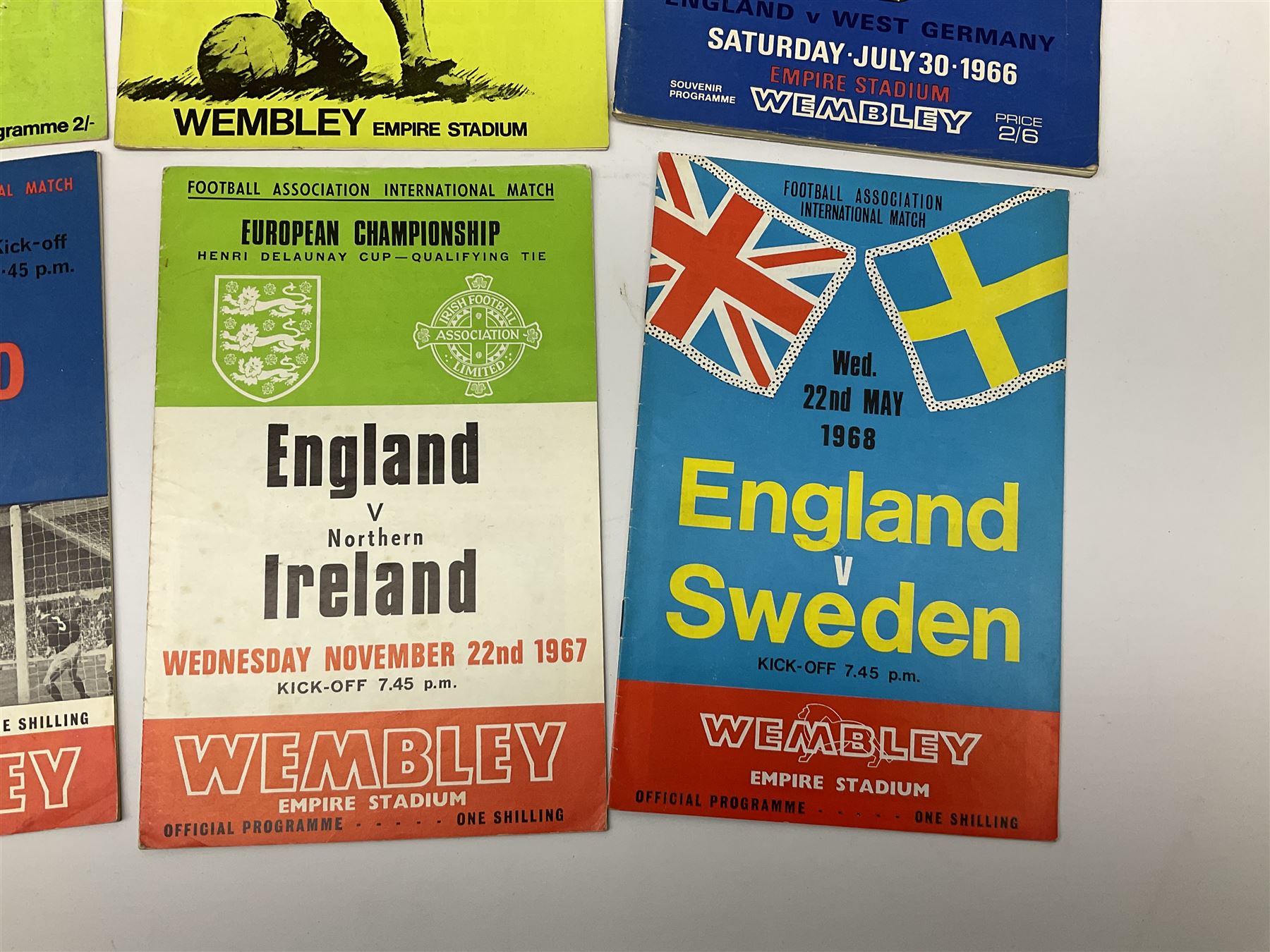Football - 1966 World Cup Final programme; and five other 1960s programmes for England Internationals against Scotland (1967), Wales (1969), N. Ireland (1967), Spain (1967) and Sweden (1968) 