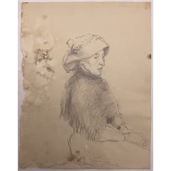 Attrib. Harold Knight (Staithes Group 1874-1961): 'Maggie Ward Verrill' 'Mrs Hannah Ward' et al., six pencil sketches unsigned some titled 26cm x 20cm (6) (unframed) 
Provenance: Hannah Ward was the vendor's great great grandmother and Margaret Verrill, Hannah's daughter. The Ward/Verrill families who lived in Gun Gutter and Church Street Staithes, had connections with Harold Knight. Hannah who owned three or four cobles and several properties in Staithes probably features in several of Knight's paintings.