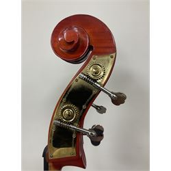 Contemporary 3/4 Double Bass, Body height bottom to shoulder 110cm, With steel tuning pins and ebonised fingerboard, no strings, bridge, tail piece, or endpin Although called a 3/4 size bass, this size is recognised as a regular sized Double Bass 
