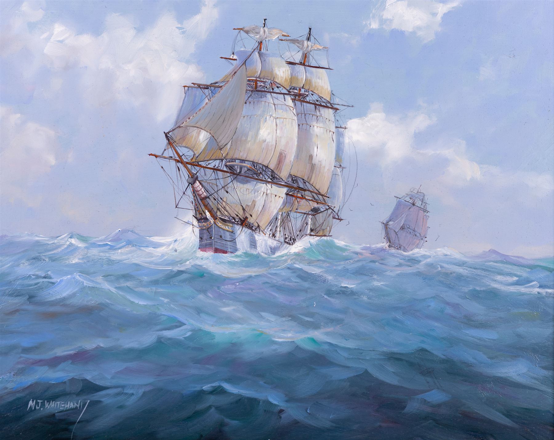 Michael J Whitehand (British 1941-): 'Racing Home to England', oil on canvas signed, titled and inscribed verso 40cm x 50cm 
Provenance: private collection, purchased David Duggleby Ltd 6th September 2010 Lot 121