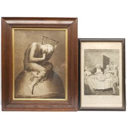 After George Frederick Watts (British 1817-1904): 'Hope', 19th century sepia-toned print possibly pub. Frederick Hollyer 48cm x 36cm; 'Fasting in Lent. Jeuner dans le Carême', mezzotint pub. Carington Bowles 1792, 35cm x 25cm (2)