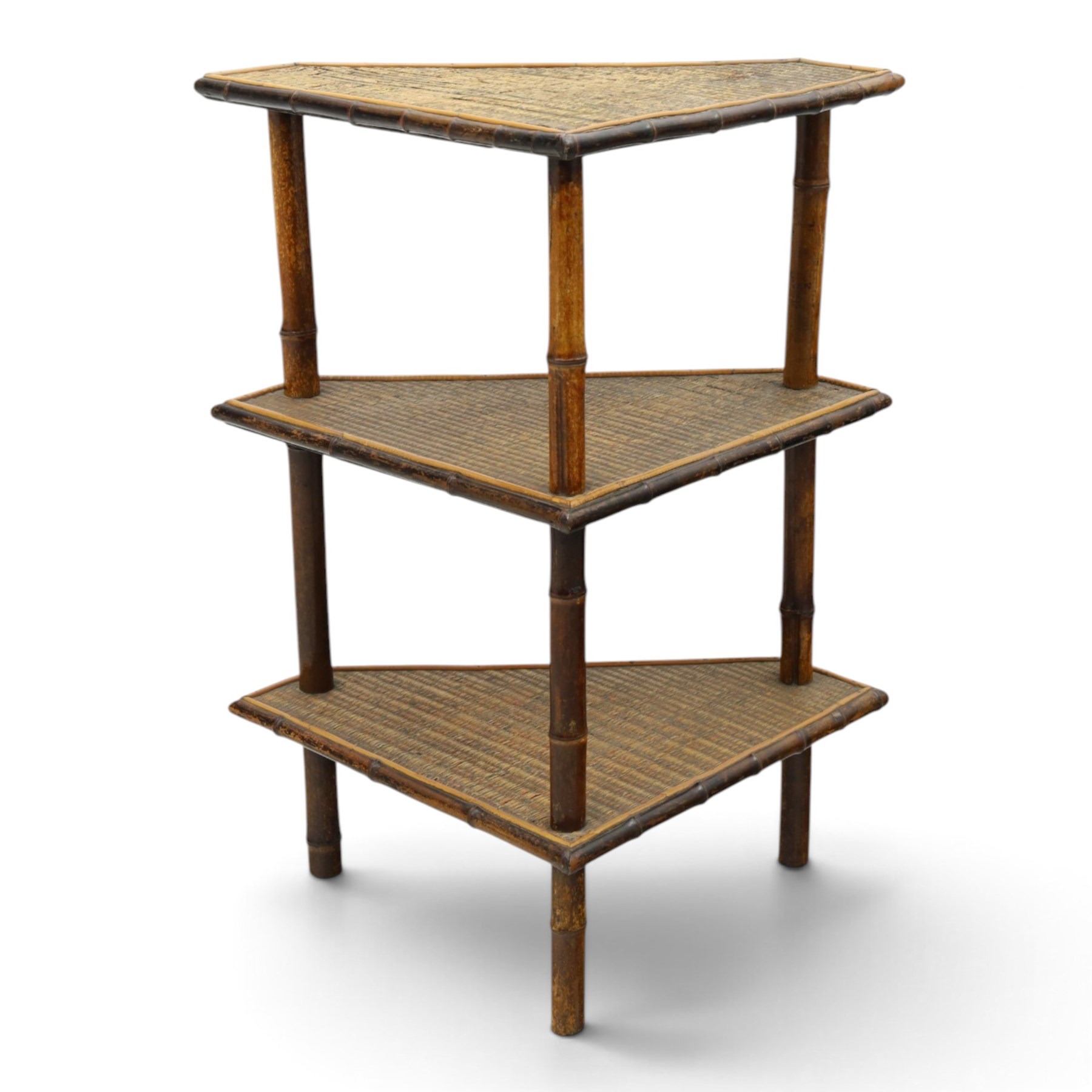 Victorian Aesthetic Movement bamboo three-tier corner whatnot or etagere