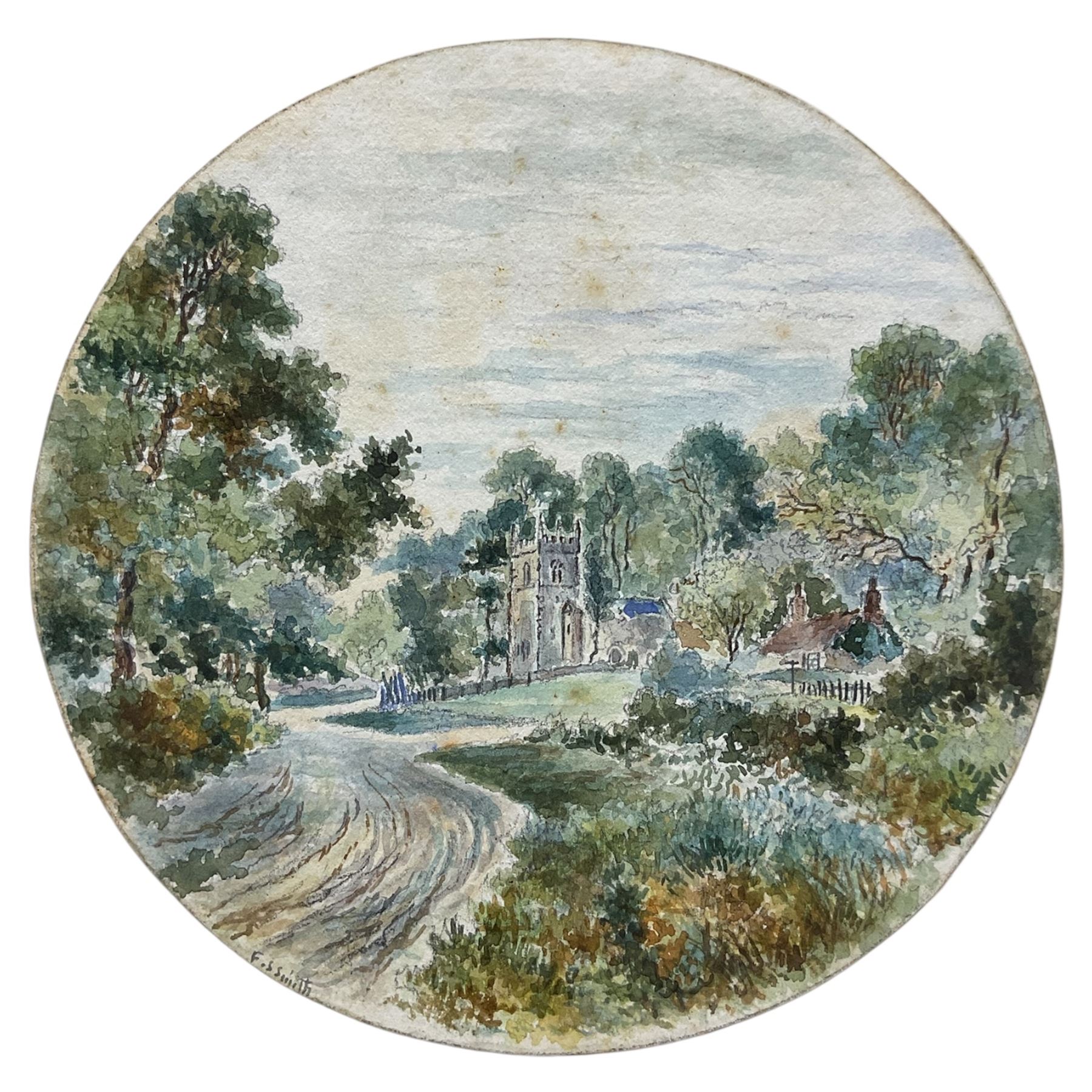 Frederick Schultz Smith (Hull 1860-1925): 'Brantingham Dale' - East Yorkshire, circular watercolour signed 14cm diameter