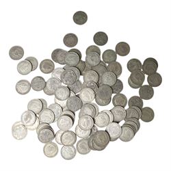 Approximately 107 Great British pre-1947 silver half crown coins