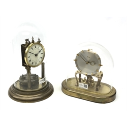  20th century German Anniversary clock, white Roman dial with urn finials, movement stamped 34739, under glass dome, H30cm and a similar Kunda clock under glass dome, H23cm (2)  