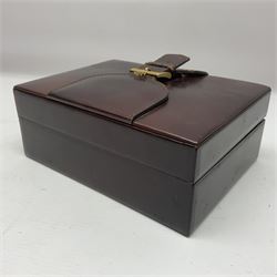 Rolex brown leather box, with decorative buckle to cover, opening to reveal wooden veneer interior, the inside lid stamped in gilded lettering 'Creation Genève Rolex', stamped beneath 'Montes Rolex S.A. Geneve Swiss 71.00.04, H8cm