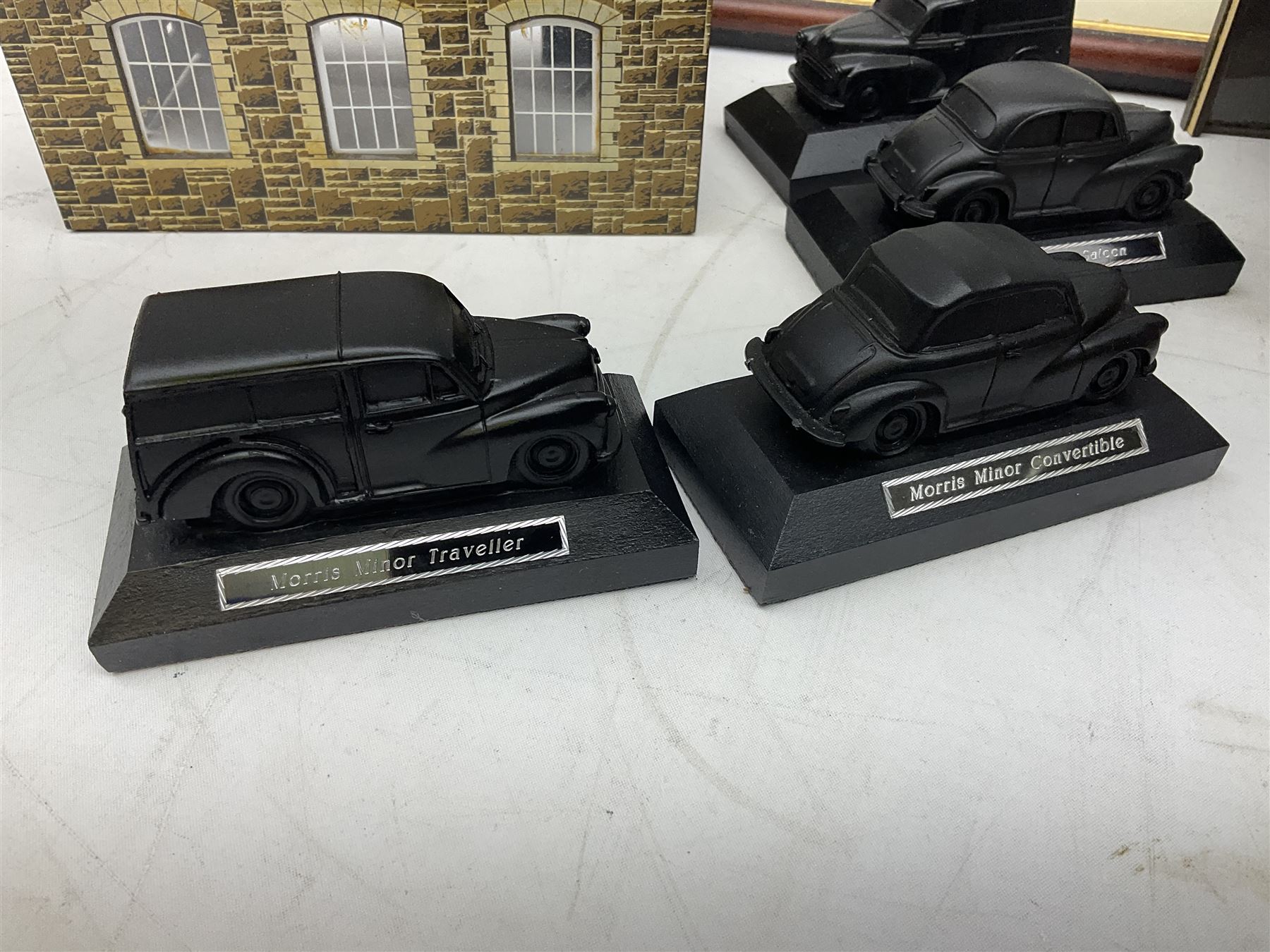 Quantity of model houses, framed print, coal E & J Mining Memories Morris Minor figures etc