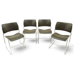David Rowland for Howe - set four mid-20th century black and chrome 40/4 stacking chairs, ...