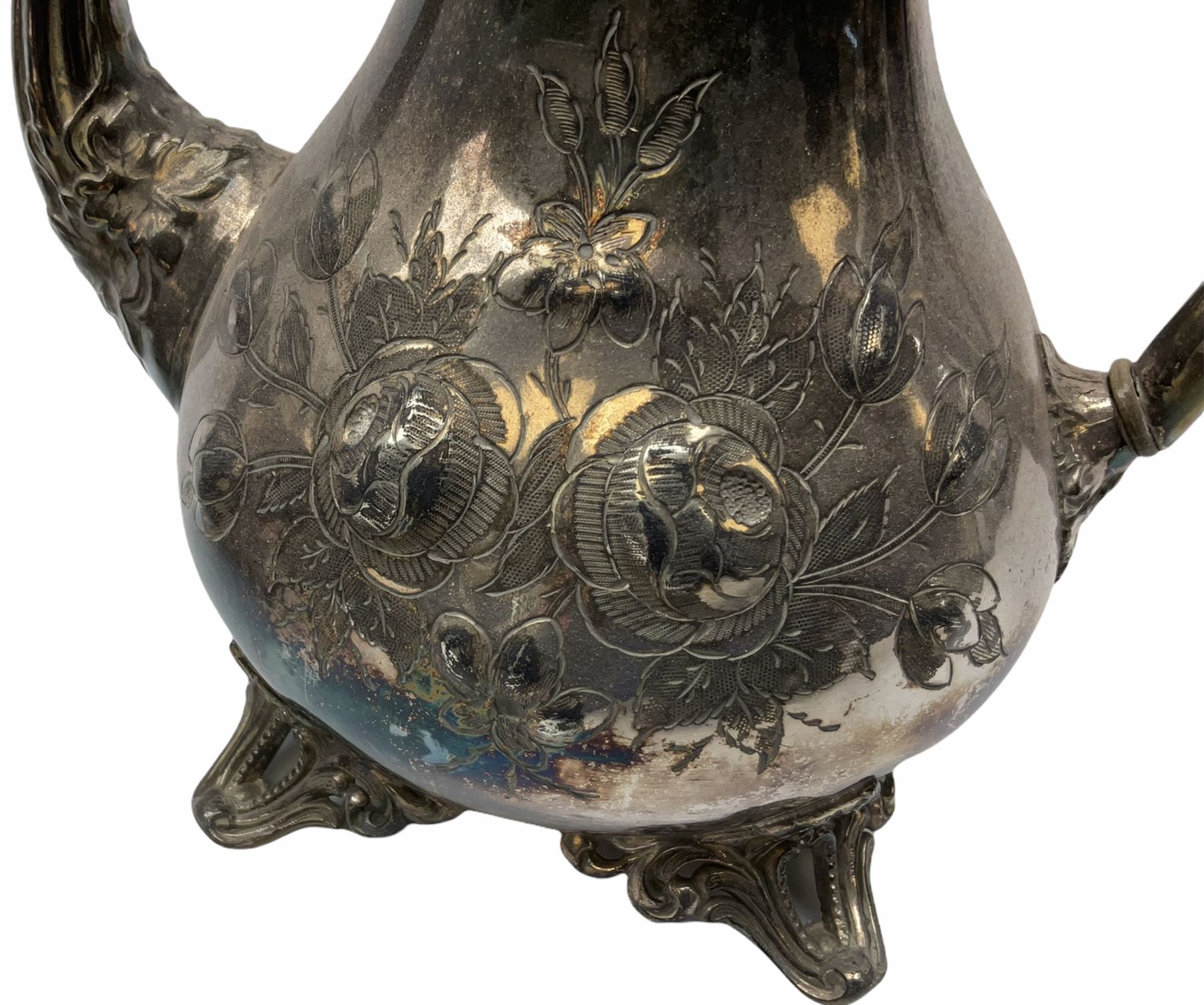 Two Georgian silver toddy ladles with baleen twist handles, (neither hallmarked), one with inset coin to bowl, together with a group of silver plate including cruet stand enclosing two glass bottles with stoppers, shaker and preserve pot with spoon, pair open salts with glass liners, etc. 