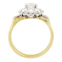 Gold round brilliant cut diamond flower head cluster ring, stamped 18ct, total diamond weight approx 0.90 carat