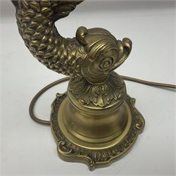 Gilt metal table lamp, in the form of a dolphin, H33cm