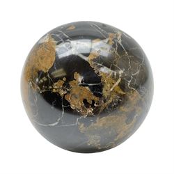 Brown mottled marble sphere,  with earthy undertones, D10cm