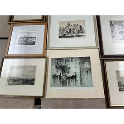 Collection of etchings, artists including Herbert Gordon Warlow, Henry Percy Huggill, David Robertson, Eliab George Earthrowl, Kevin Brown, Geoffrey Heath Wedgwood, Louis Conrad Rosenberg, Frank Brangwyn, Martin Hardie, John Shapland, Oliver Hall, Sydney Mackenzie Litten, Percy Lancaster, Willie Rawson, etc (18)