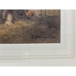 John Atkinson (Staithes Group 1863-1924): Horses in Stable Stalls, watercolour signed and dated '08, 27cm x 48cm