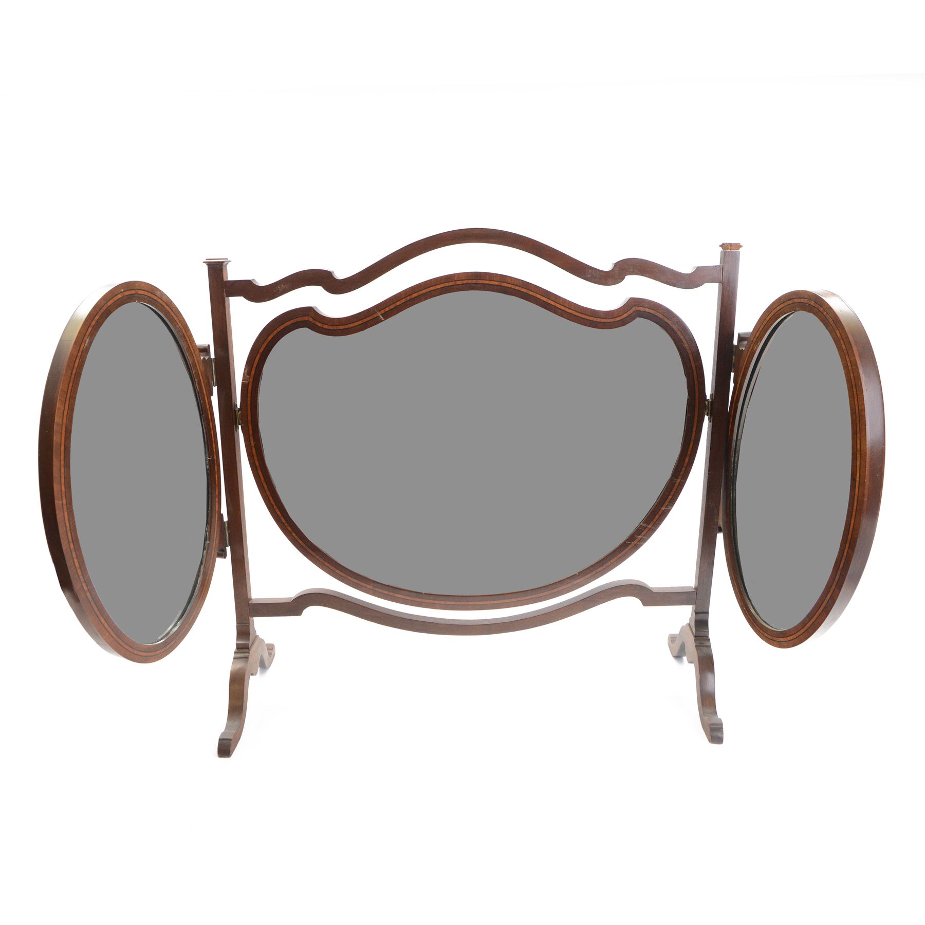 Edwardian mahogany triple folding dressing table mirror, H69cm