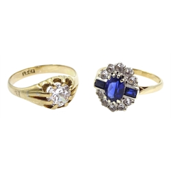 9ct gold cubic zirconia and synthetic sapphire dress ring stamped and a 13ct gold gentleman's single stone cubic zirconia ring