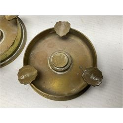 Four post-WW2 'silver' medallions of Adolf Hitler/German interest, two depicting Von Hindenburg also; and pair of 1960s trench art shell case bases as ashtrays mounted with Libyan Five Milliemes coins as cigarette rests (6)