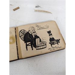 1920s leather bound autograph album/memory book, containing sketches, verses and quotes