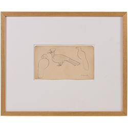Attrib. Nina Hamnett (Welsh 1890-1956): Reclining Nude, ink on paper 17.5cm x 39cm; Rupert Lee (British 1887-1959): Bird Study, pencil on paper signed, unglazed. The Court Gallery label verso 12cm x 20cm (2)